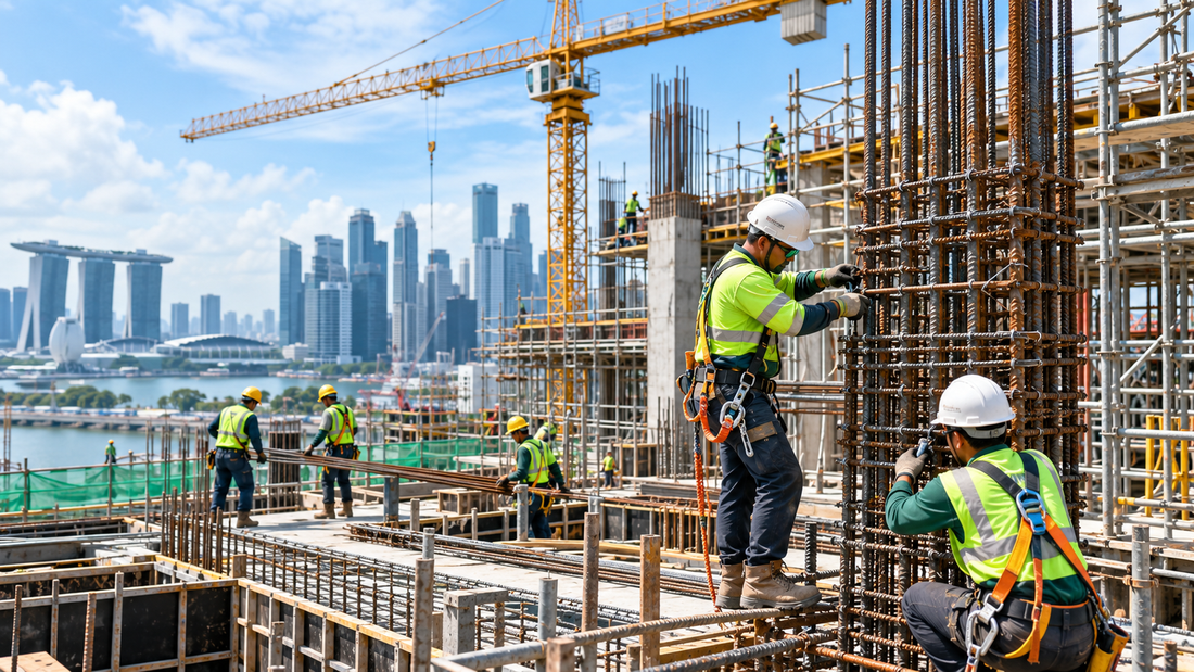 Ultratec rebar crews fixing reinforcement on a Singapore construction site